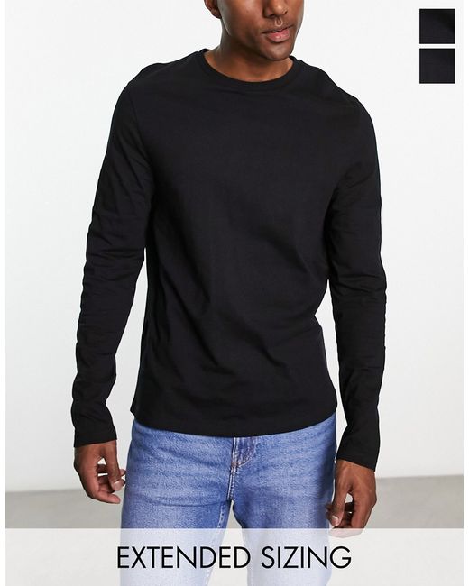 Asos Design 2 pack long sleeve T-shirt with crew neck in