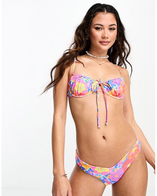 Kulani Kinis Ruched underwire bikini top in Sapphire Sun floral print-