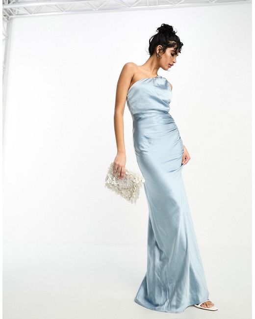 Six Stories Bridesmaids one shoulder satin maxi dress in dusty