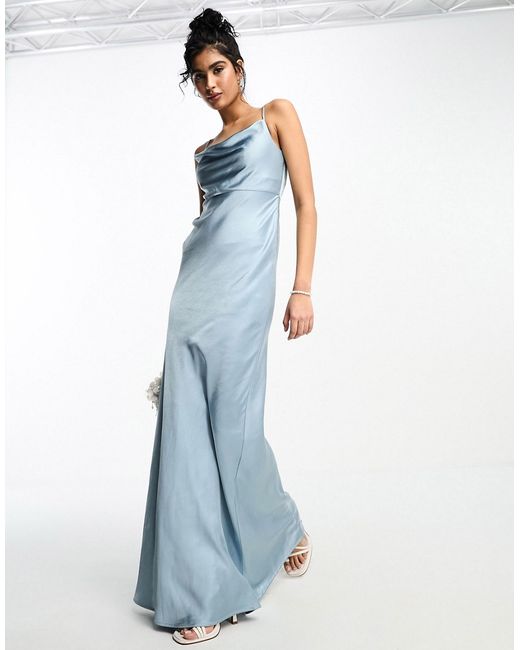 Six Stories Bridesmaids cowl front satin slip dress in dusty