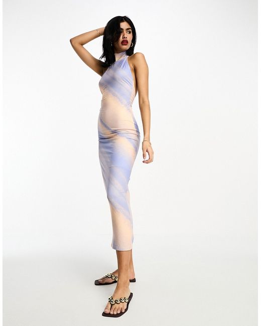 Asos Design halter cut-out back midi dress in pastel stripe-