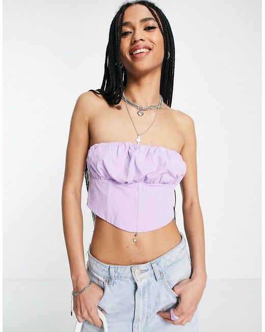 Bershka ruched detail corset top in lilac part of a set-