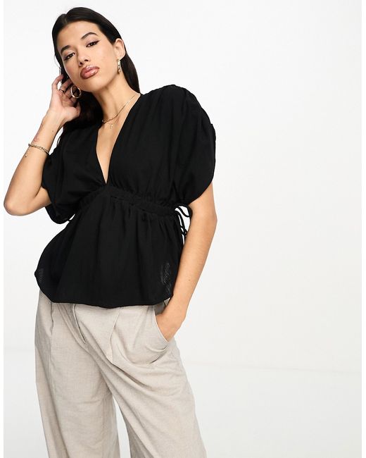 Asos Design plunge front crinkle top with tie side in