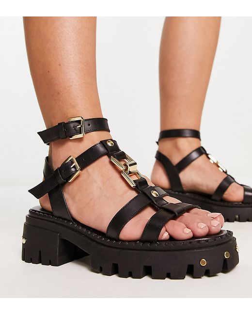 Asos Design Wide Fit Forrest leather strappy chunky flat sandals in