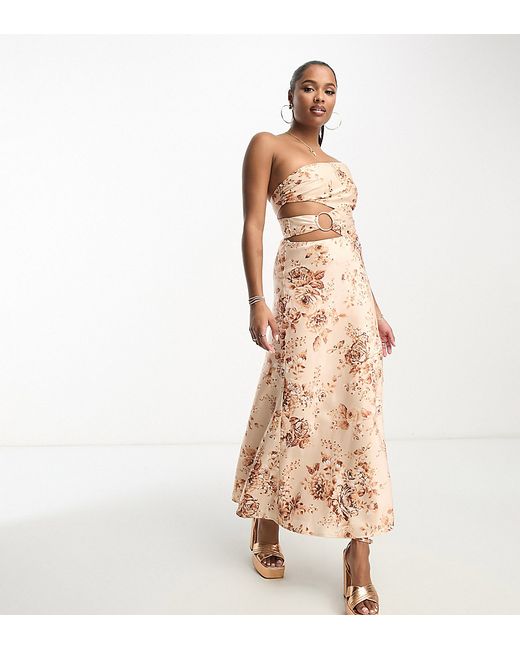 Ever New Petite cut out maxi dress in floral satin