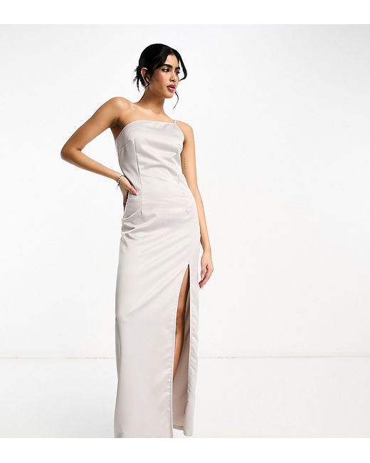 Extro & Vert Tall one shoulder maxi dress with split in stone satin