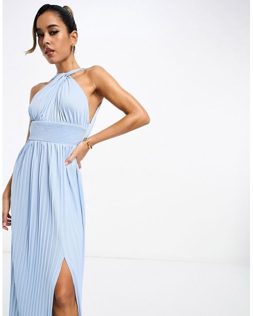 Asos Design halter neck Grecian pleated skirt maxi dress in pastel