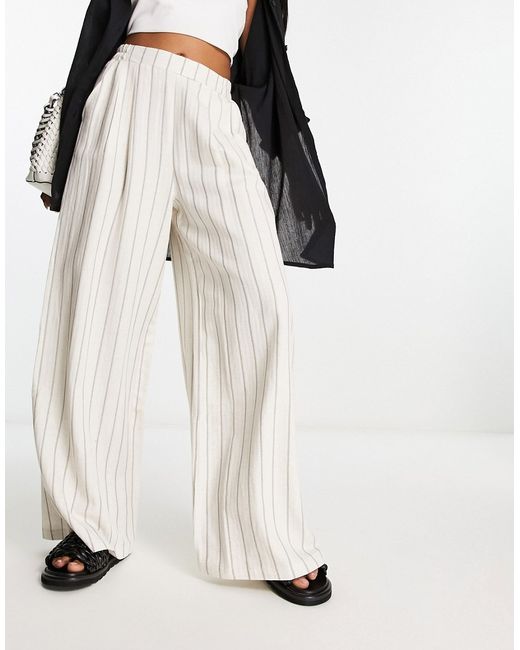 Asos Design wide leg pants in cream and black stripe-