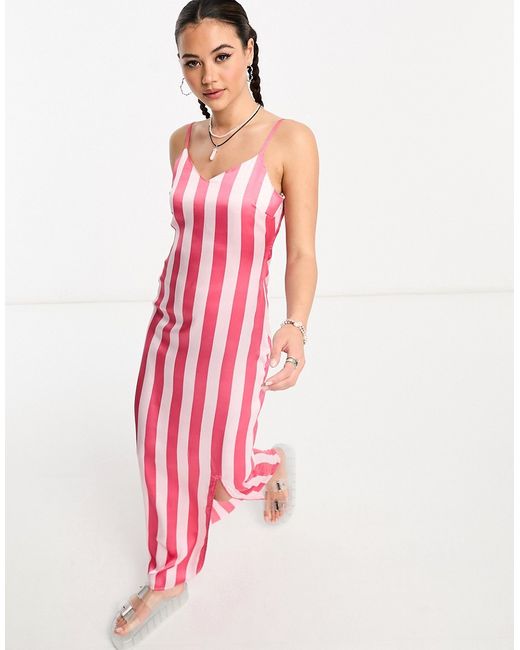 Heartbreak satin cami maxi dress with side split in stripe