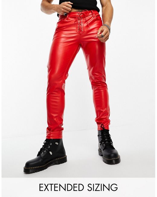 Asos Design skinny jeans in leather look with lace up detail