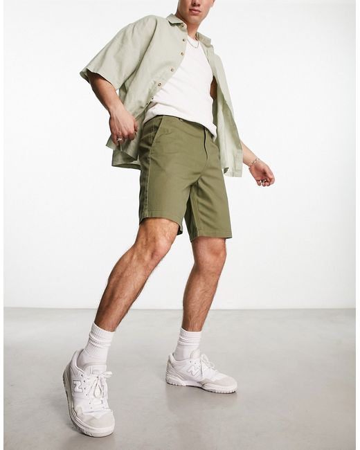 New Look straight chino shorts in dark khaki-