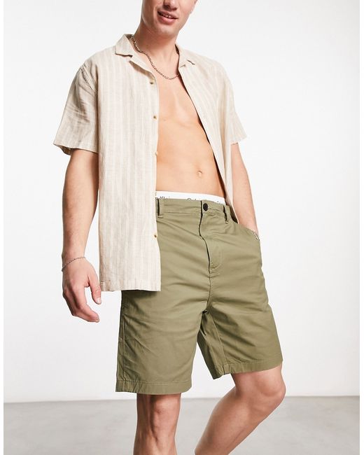 Selected Homme cotton mix chino short in khaki-