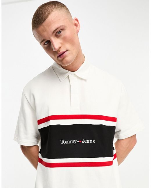 Tommy Jeans vertical stripe logo polo shirt in