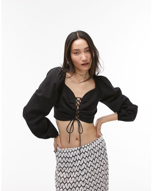TopShop lace up long sleeve top in