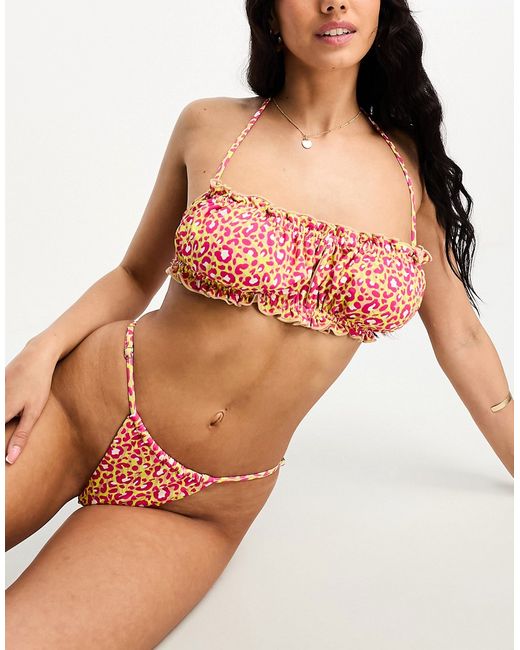 Vero Moda adjustable side tanga bikini bottoms in leopard print-