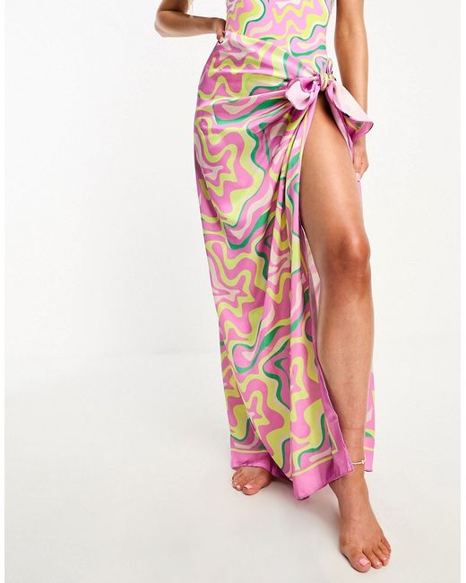 Vero Moda large satin sarong in swirl print