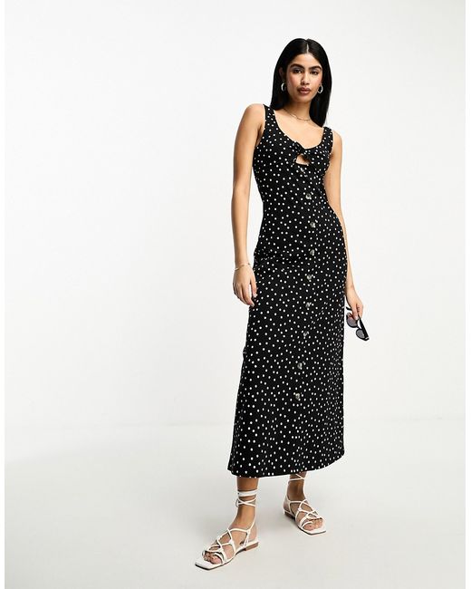Asos Design sleeveless midi dress with buttons and tie detail in spot