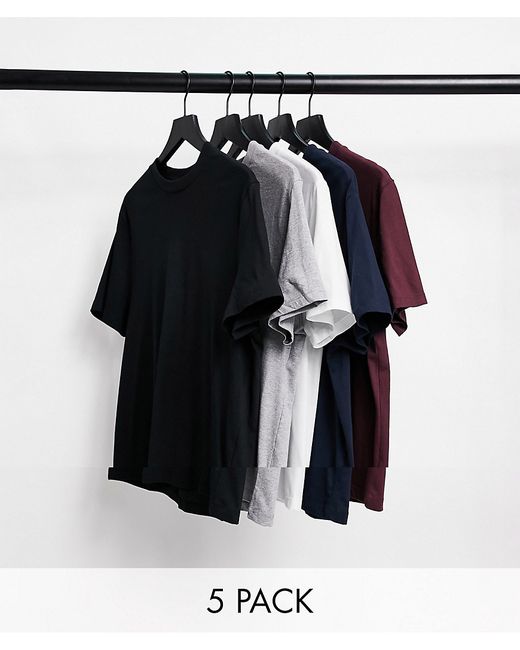 Asos Design 5 pack t-shirt with crew neck in multiple colors