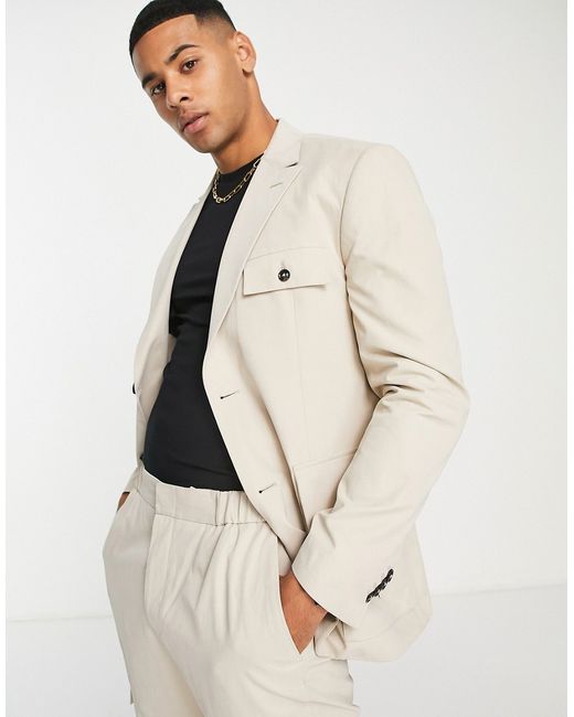 Topman oversized suit jacket in ecru-