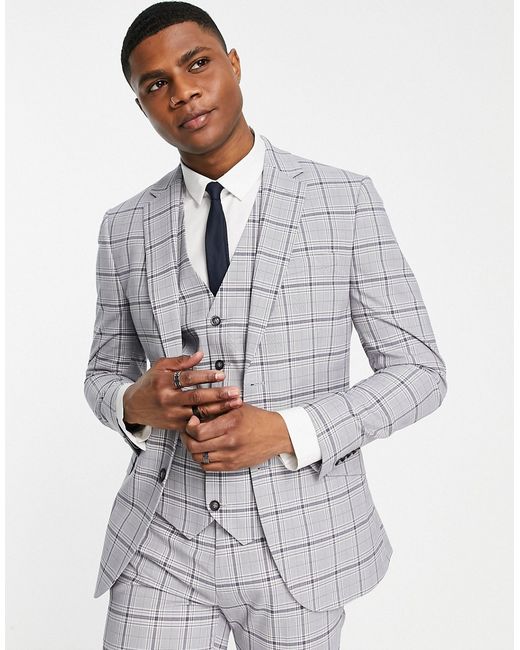 Topman super skinny single breasted suit jacket in check