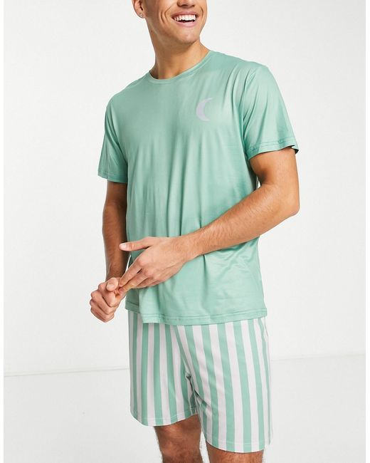 Loungeable short pajama set in sage stripe-
