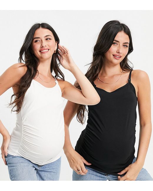 Threadbare Maternity 2 pack nursing cami tank top in and white