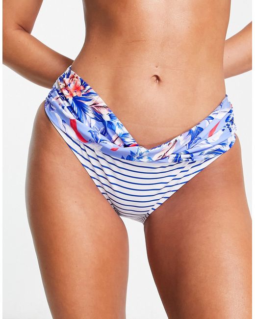 Figleaves hipster stripe bikini bottom in floral print