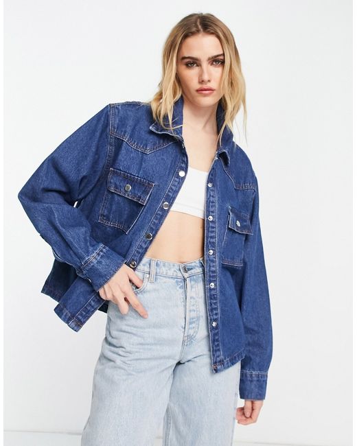 Fae western style denim shirt with contrast stitching in mid