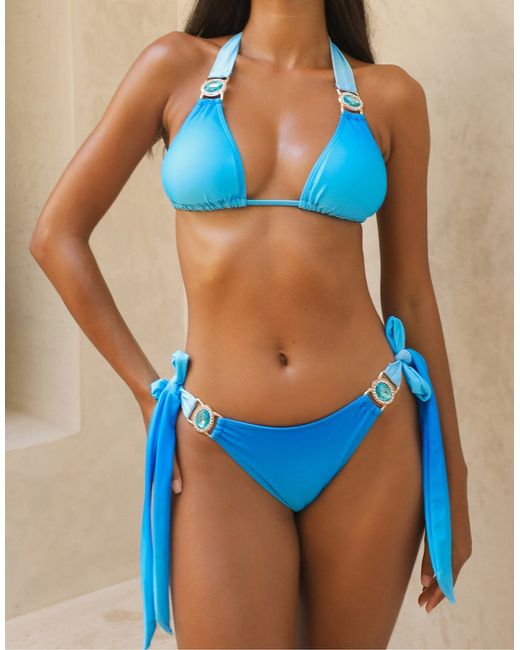 Moda Minx Curacao Amour crystal tie side brazilian bikini bottoms in ombre