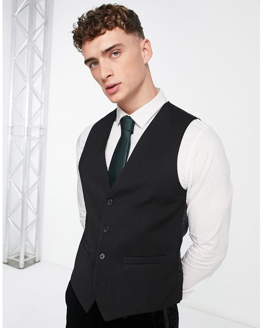 French Connection slim fit dinner suit vest in black-