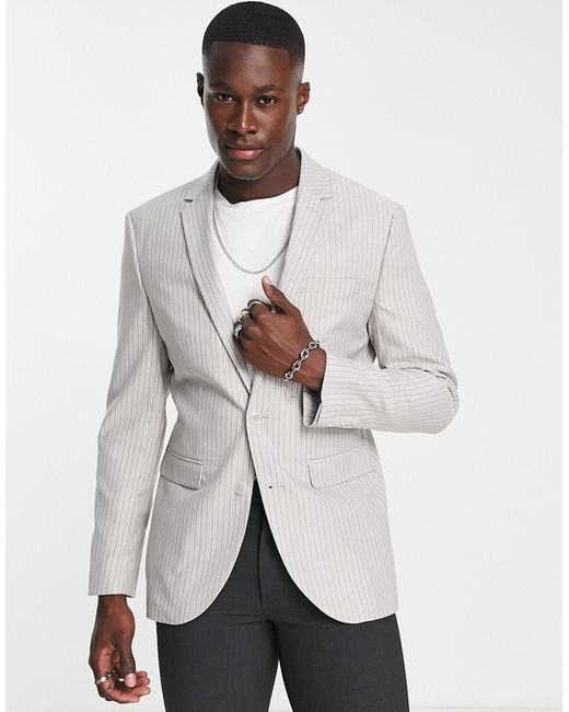 Topman gray suit jacket in stripe