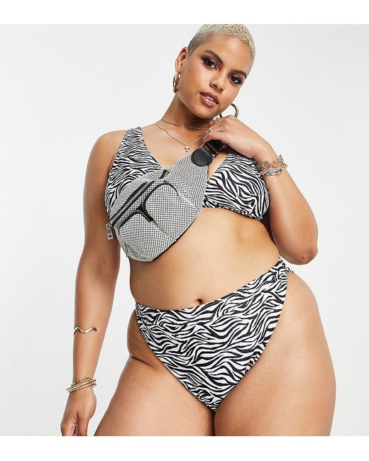 South Beach Curve Exclusive mix match high waist bikini bottom in zebra print-