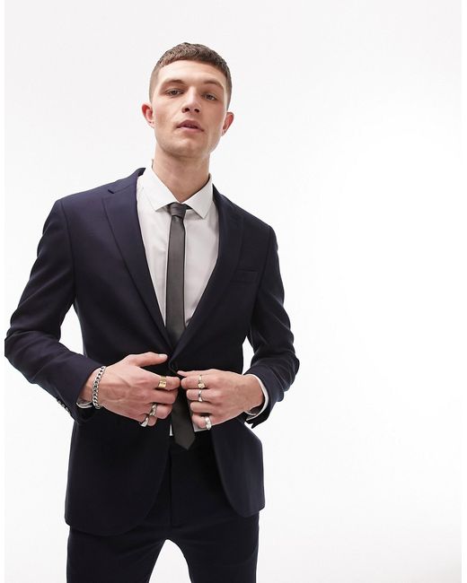 Topman stretch super skinny textured suit jacket in