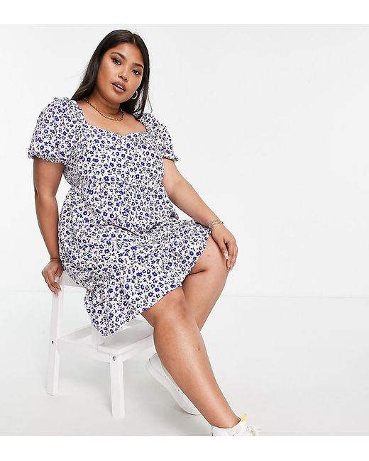 Glamorous Curve short sleeve smock dress in lilac floral-