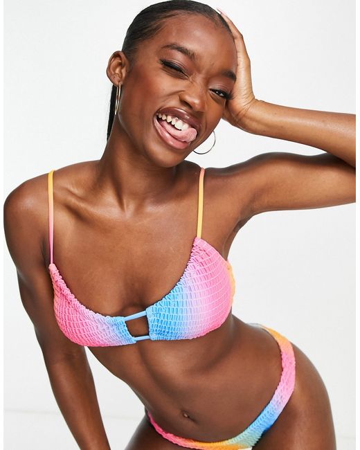 Love & Other Things crinkle cut out bikini in and pink ombre