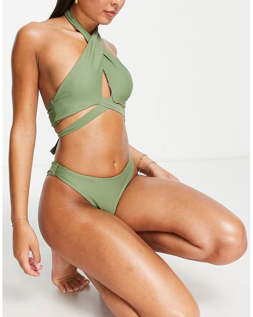 Love & Other Things cross halter strappy bikini in