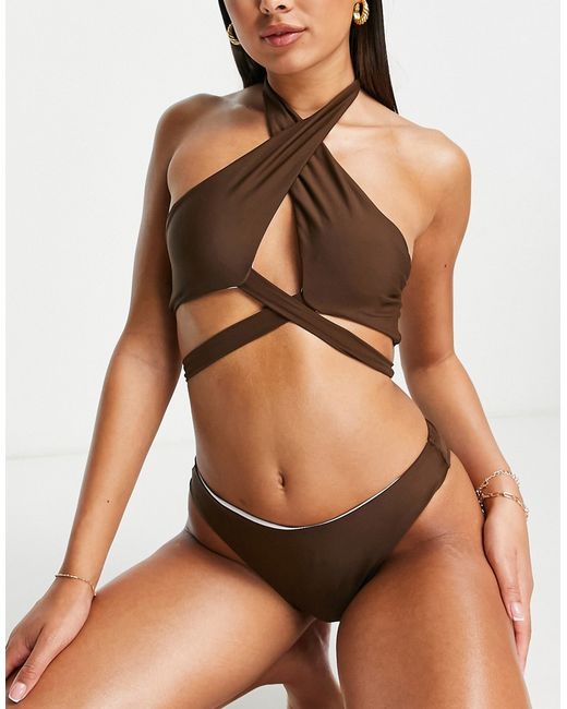 Love & Other Things cross halter strappy bikini top in