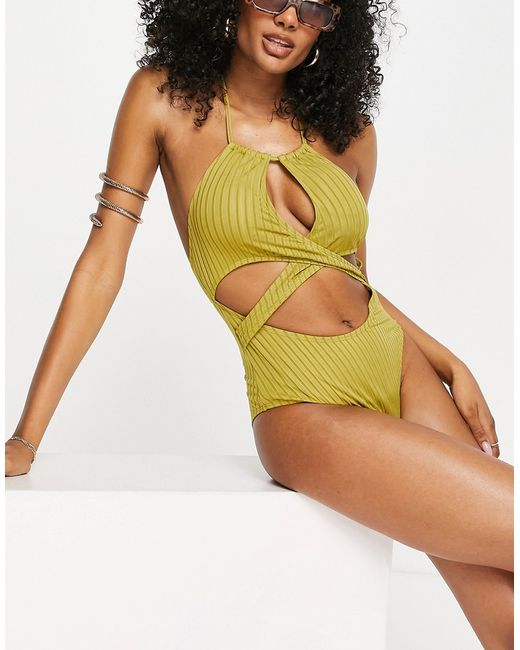 Love & Other Things cross cut-out halter swimsuit in