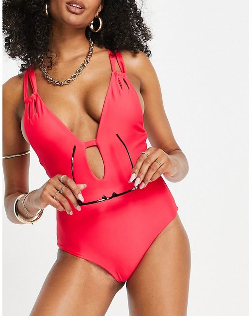 Love & Other Things cut out swimsuit with tie back in