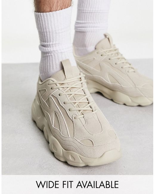 Asos Design sneakers in stone with chunky sole-