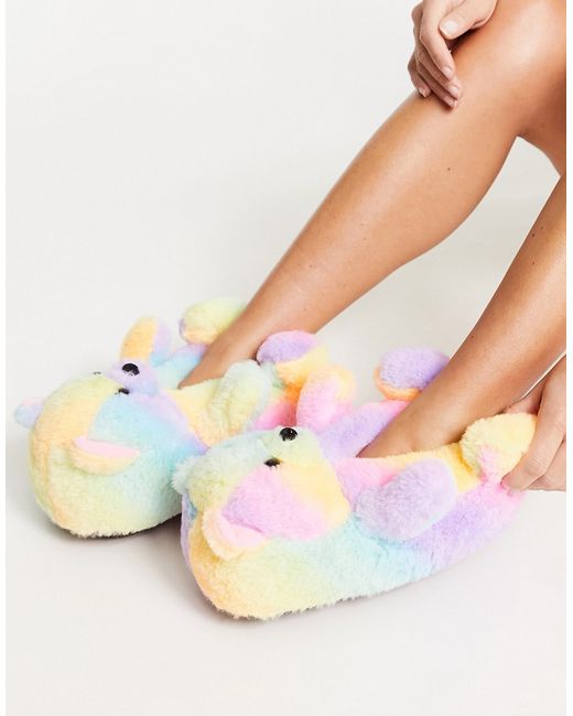 Loungeable teddy bear slippers in pastel mix-