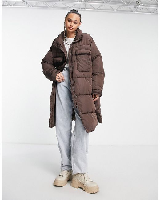 Sixth June oversized maxi puffer jacket with front pockets in
