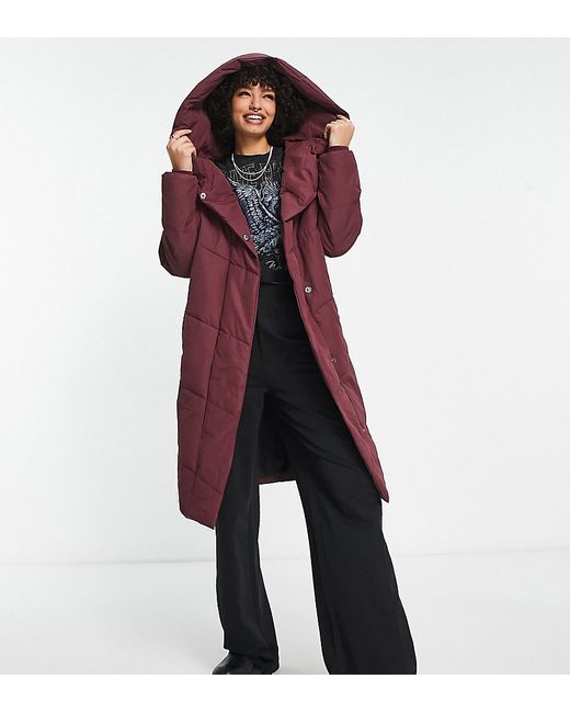 Noisy May Tall longline padded coat with hood in dark