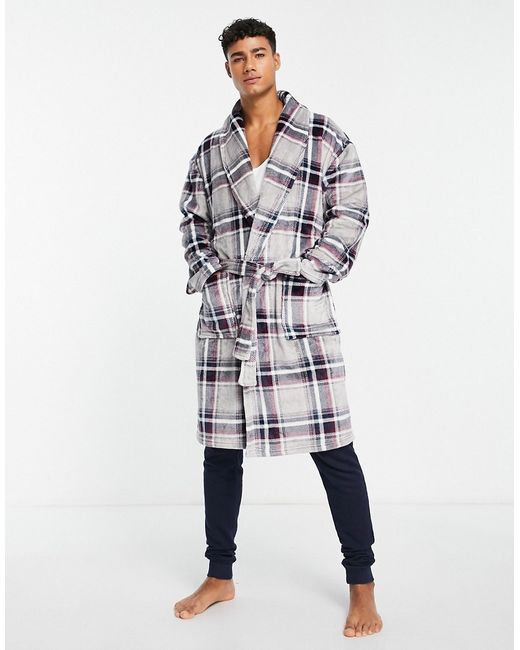 Loungeable shawl collar robe in check