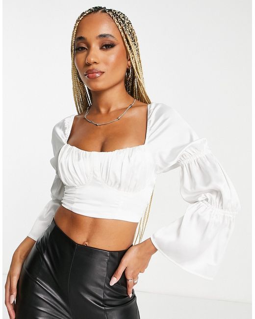 First Distraction The Label satin crop top with ruched bust in
