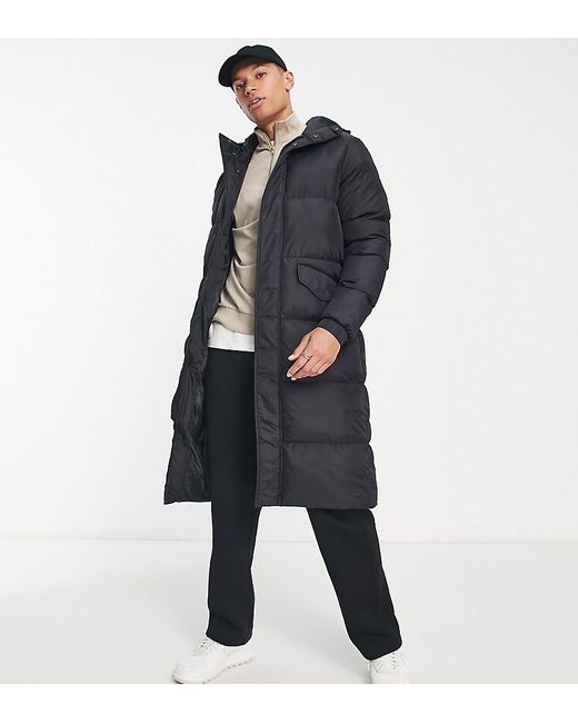 Brave Soul Tall long line puffer coat with hood in