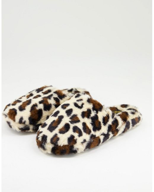 Truffle Collection fluffy mule slipper in leopard-