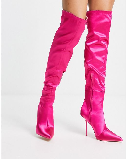 Public Desire over the knee boots in shocking satin