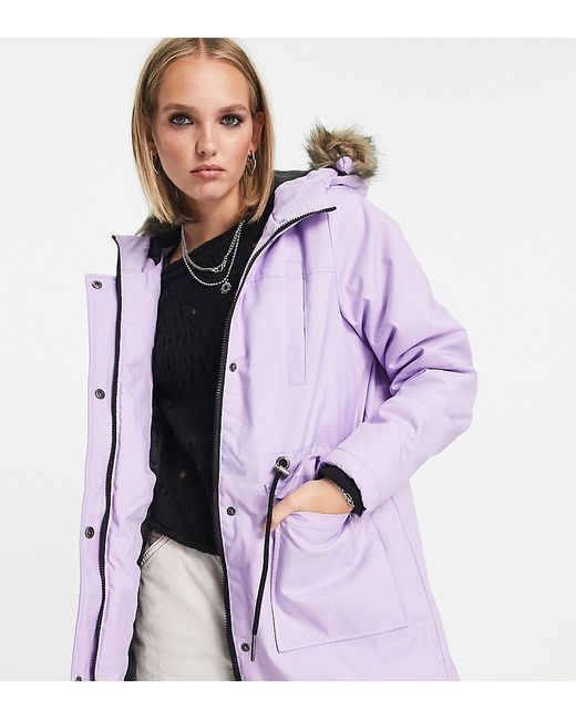 Noisy May Petite faux fur hood parka coat in lilac-