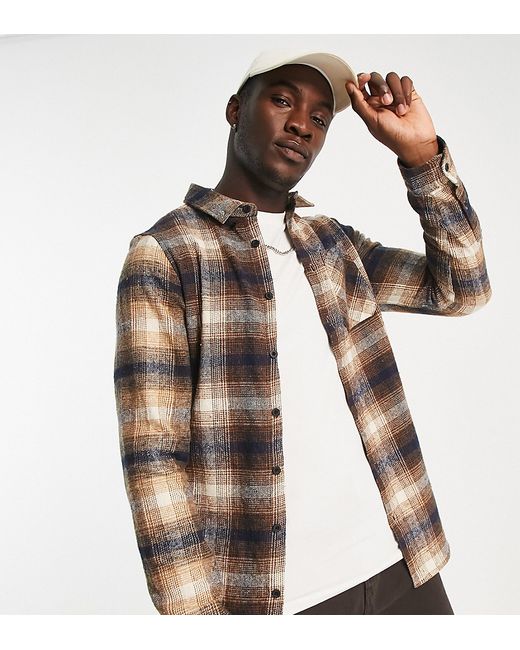 Threadbare Tall plaid shirt in brown and